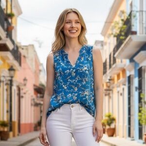 NWT Papermoon x Stitch Fix Annie Teal Floral Sleeveless Top Tank Twee Summer